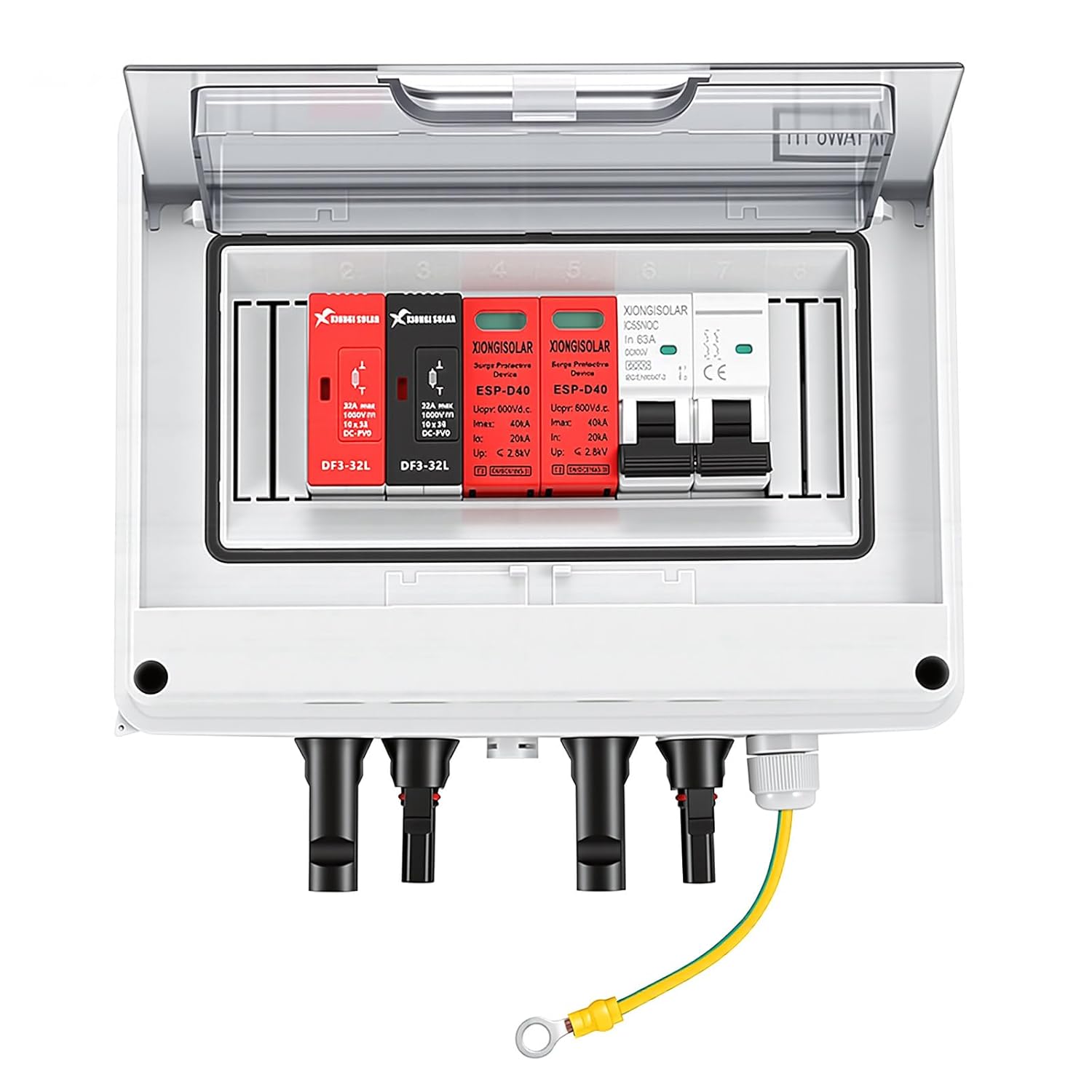 32A 600V DC PV Solar Combiner Box, 2 String 2 in 1 Out Solar Circuit Isolator Combiner Box for Solar Panels, Waterproof & Lightning Protection & Anti-UV Solar