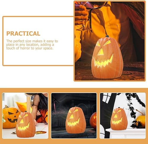 Miniatura 5 de Happyyami Calabazas de plástico con luces espeluznantes, 2 calabazas iluminadas para exteriores e interiores, decoraciones de calabaza de Halloween,