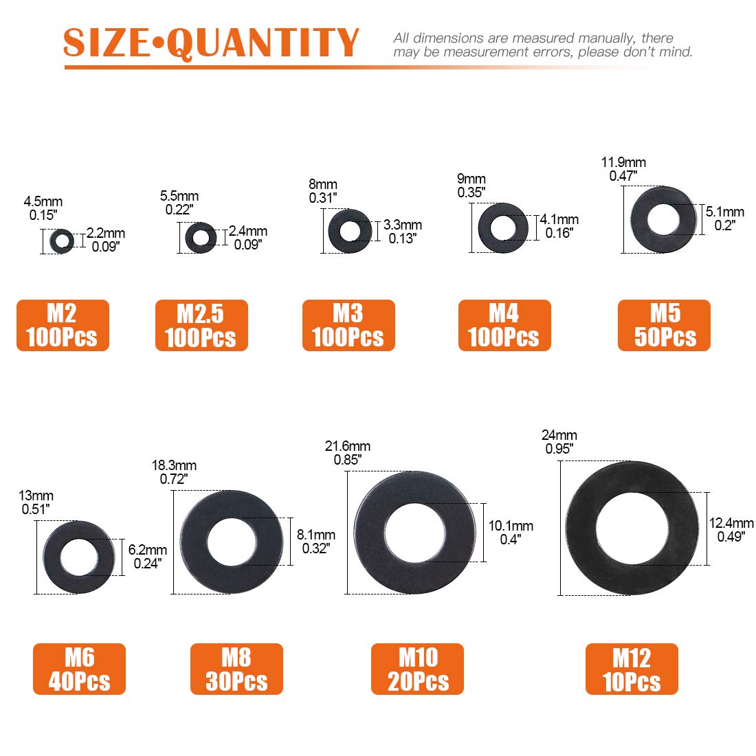 Celepoir 150Pcs Metal Washers Assorted Kit, Black Flat Penny Washers, M4 M5 M6 M8 M10 Washers With Storage Box, Carbon Steel Sealing Washers For - View #2