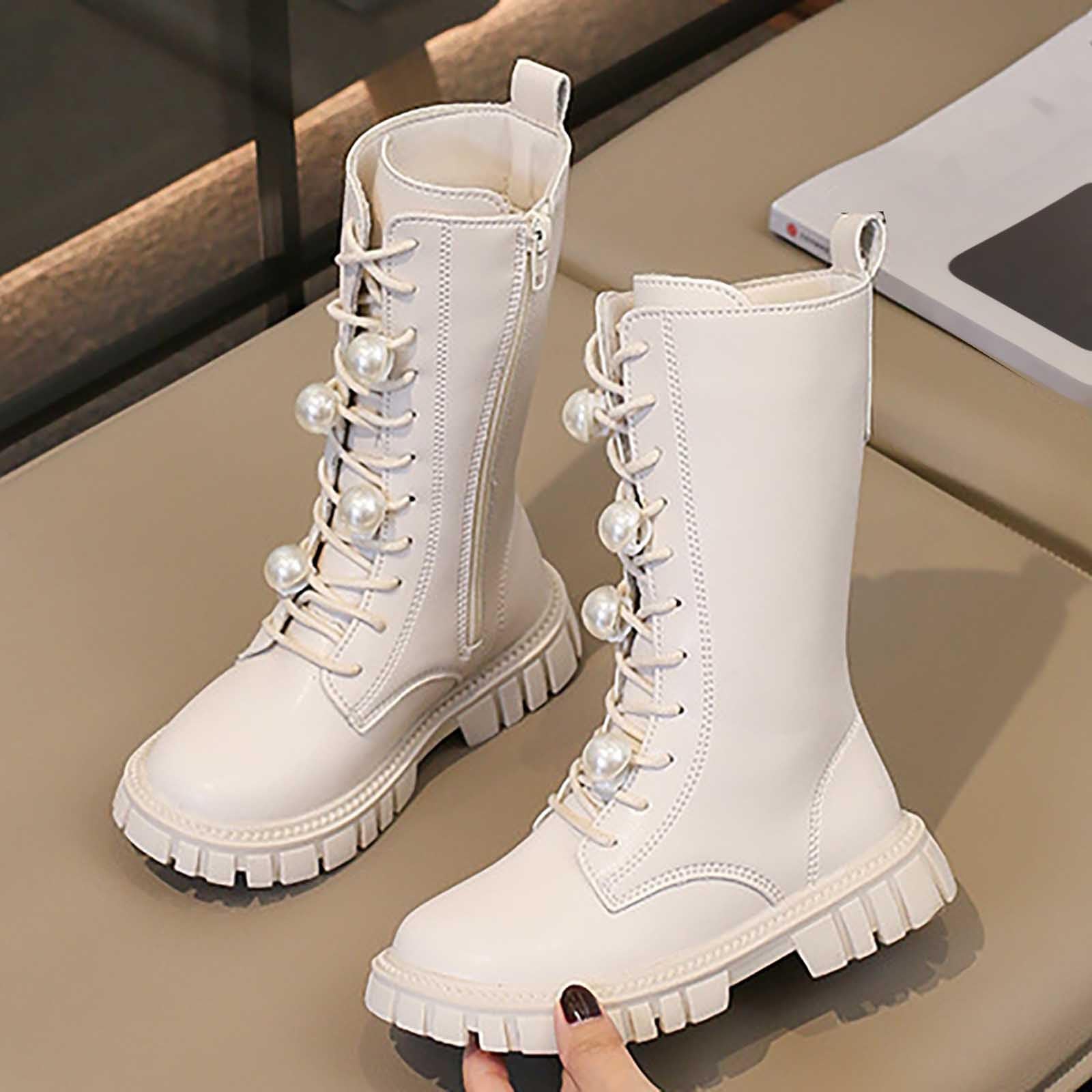 Generico Stivali Bambina con Lacci,Eleganti Stivali da Ragazza per L'Autunno E l'inverno Stivali Lunghi Casual Foderati per Un Uso Comodo Design alla Moda con Caviglia Alta per Giovani Fashioniste