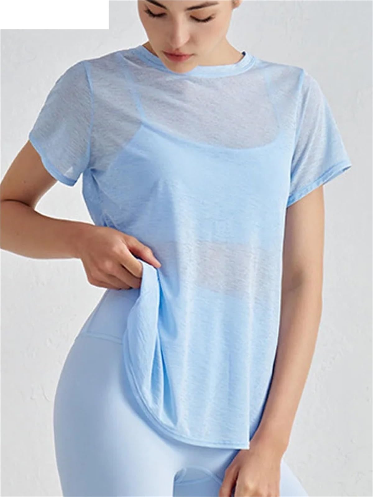 Maglietta da yoga Top da yoga traspiranti senza cuciture donna, t-shirt sportive solide for fitness, top corsa e allenamento per donne