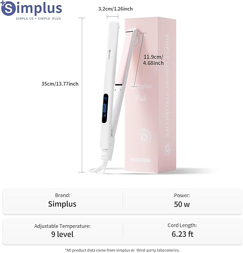 Miniatura 7 de SIMPLUS Alisadora de pelo, plancha de cerámica de calentamiento rápido de 10 segundos, temperatura variable, 1 pulgada, 446 F, alisador de pelo
