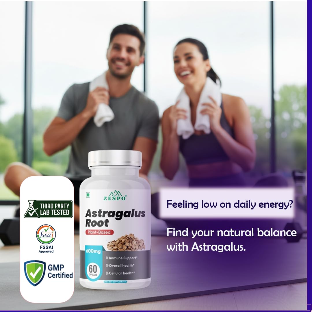 ZESPO Astragalus Root Extract 600 mg Capsules Immune Support Supplement Plant-Based 60 Veg Capsules 1