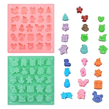 2 PACK Christmas Gummy Candy Molds 25 Cavity Silicone Shapes Molds for DIY Gummies Chocolate Candy Jelly Cookies