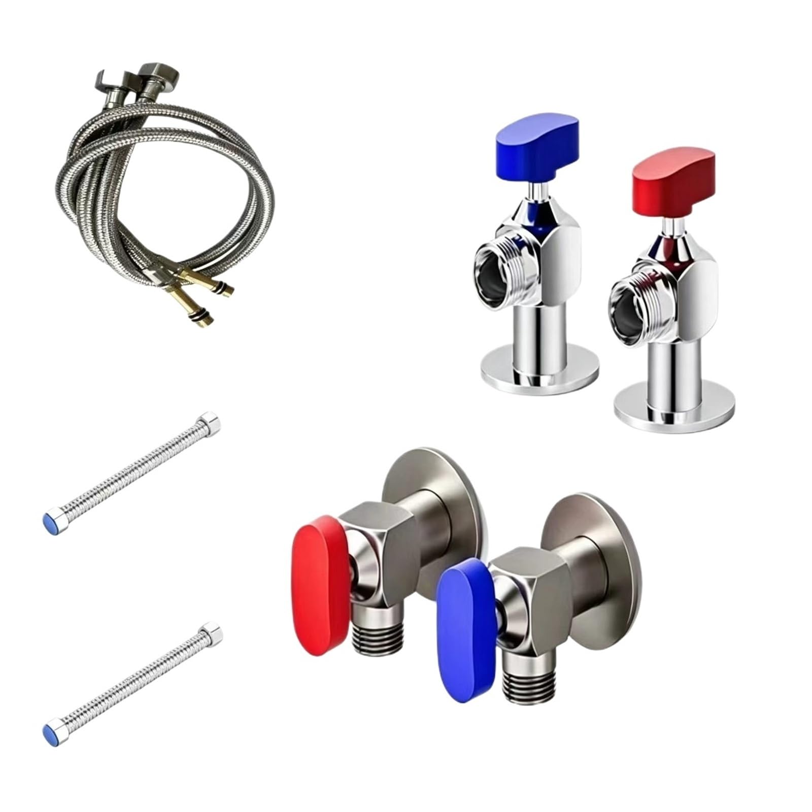 Copper Alloy High Flow Full Ball Core G1/2 Angle Valve Hot Cold Water Inlet Valve for Water Heater Faucet(A Suit)