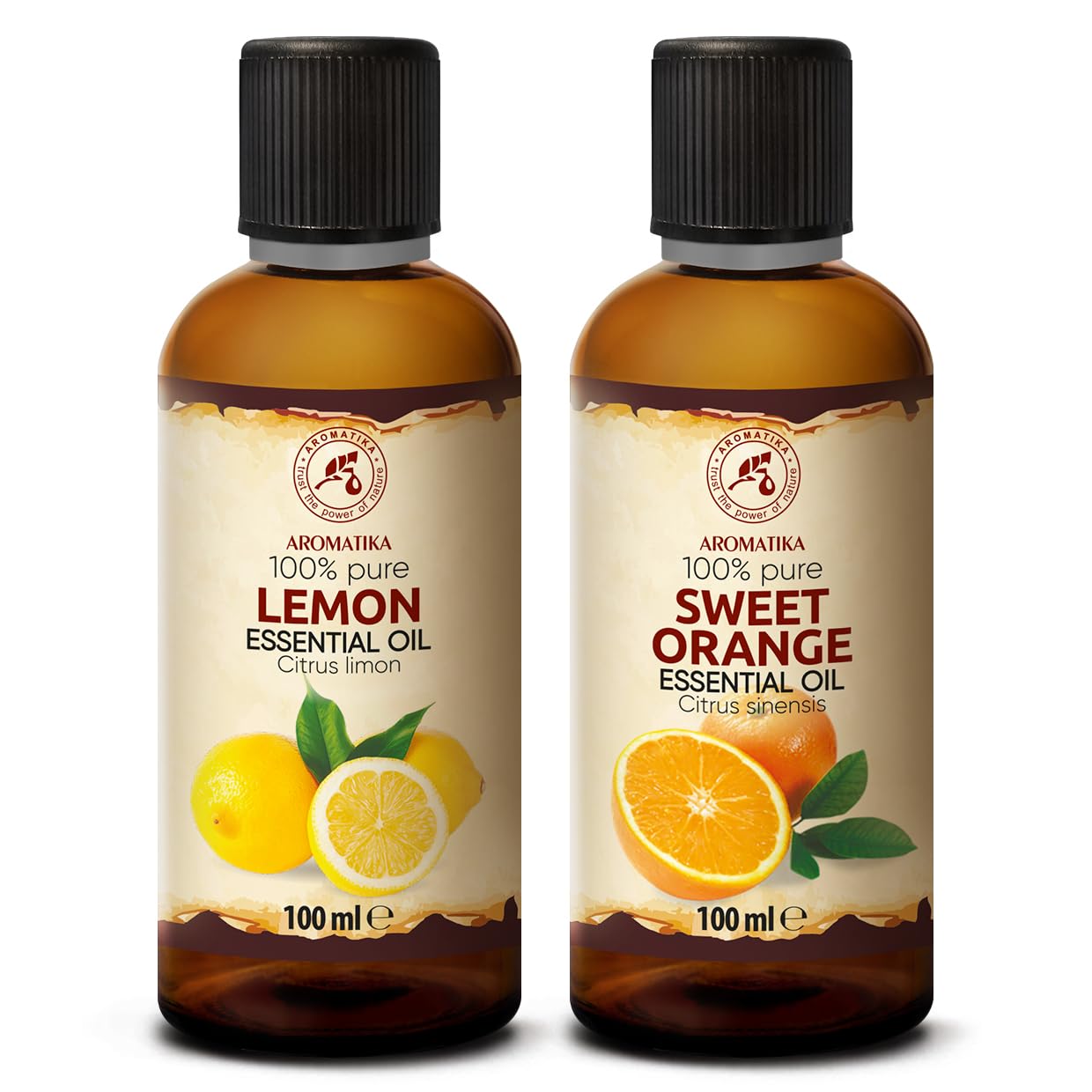Aceite Esencial de Limón & de Naranja Dulce 2x100 ml - Citrus Limon - Citrus Sinensis - Natural y Puro - Aceites Esenciales para Difusores - Fragancias para el Hogar - Aroma Cítrico - Aromaterapia