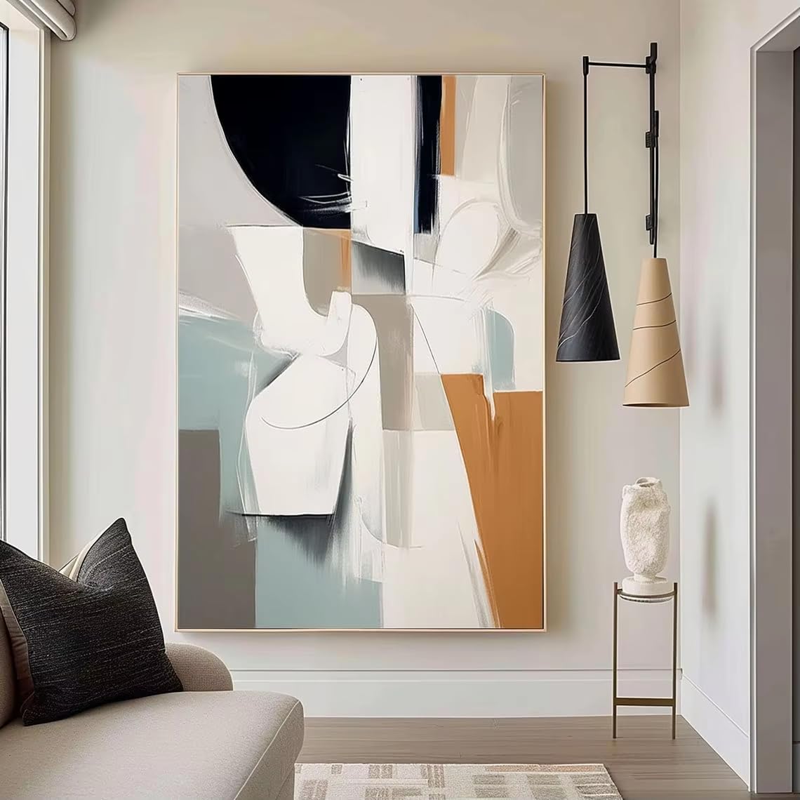 DFZEWKI Brown Black Painting Mural Brown Beige Black Abstract Painting Modern Abstract for Living Room Home Decor(60x80cm(24x31in)/No frame)