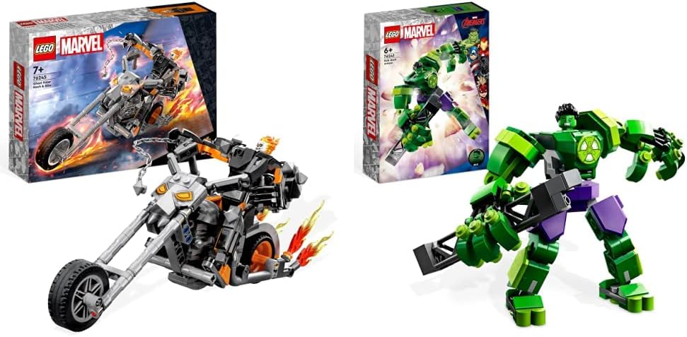 LEGO 76245 Marvel Ghost Rider Mech & Bike, Buildable Motorbike Toy & 76241 Marvel Hulk Mech Armour, Avengers Action Figure Set, Collectable Super Hero Buildable Toys