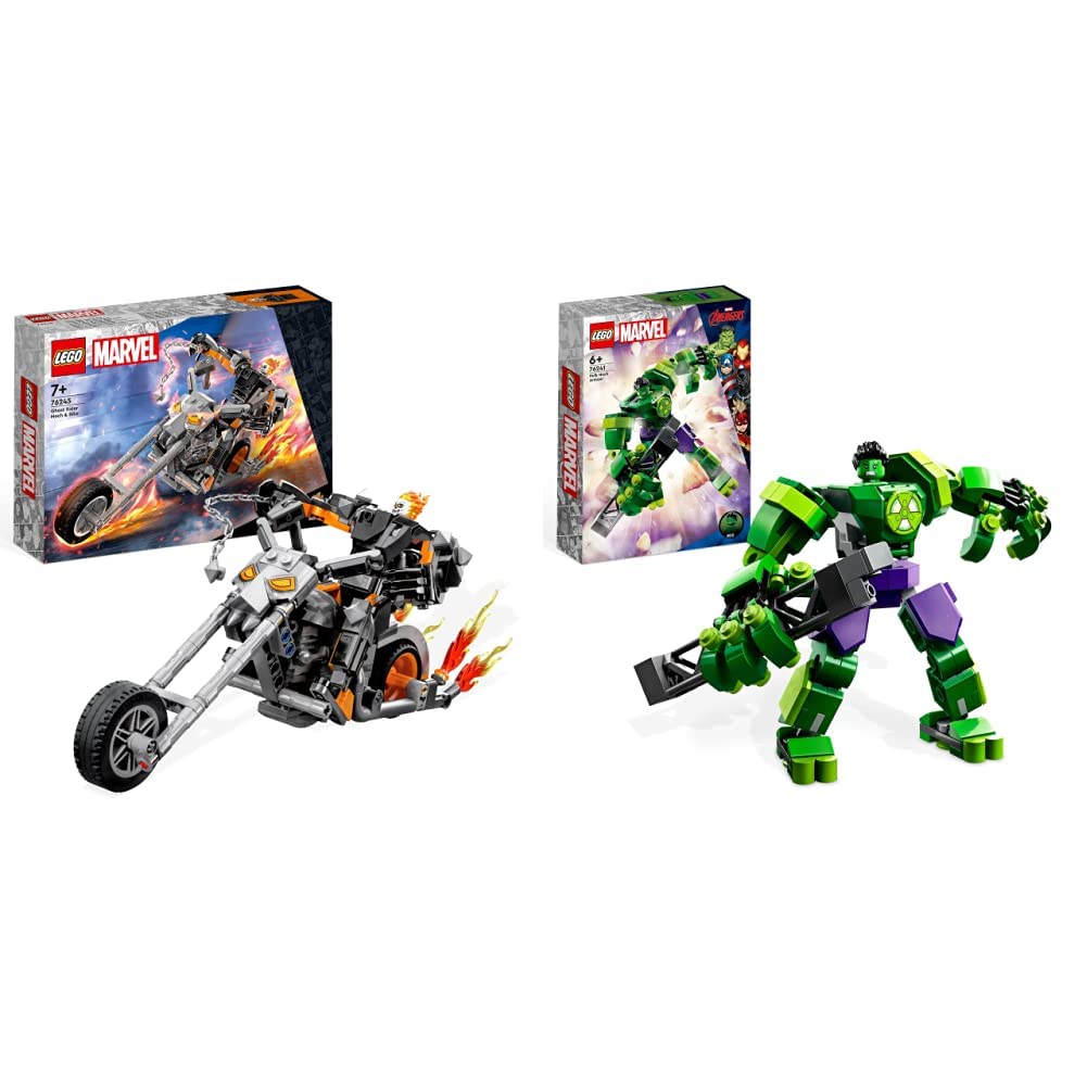 LEGO 76245 Marvel Ghost Rider Mech & Bike, Buildable Motorbike Toy & 76241 Marvel Hulk Mech Armour, Avengers Action Figure Set, Collectable Super Hero Buildable Toys