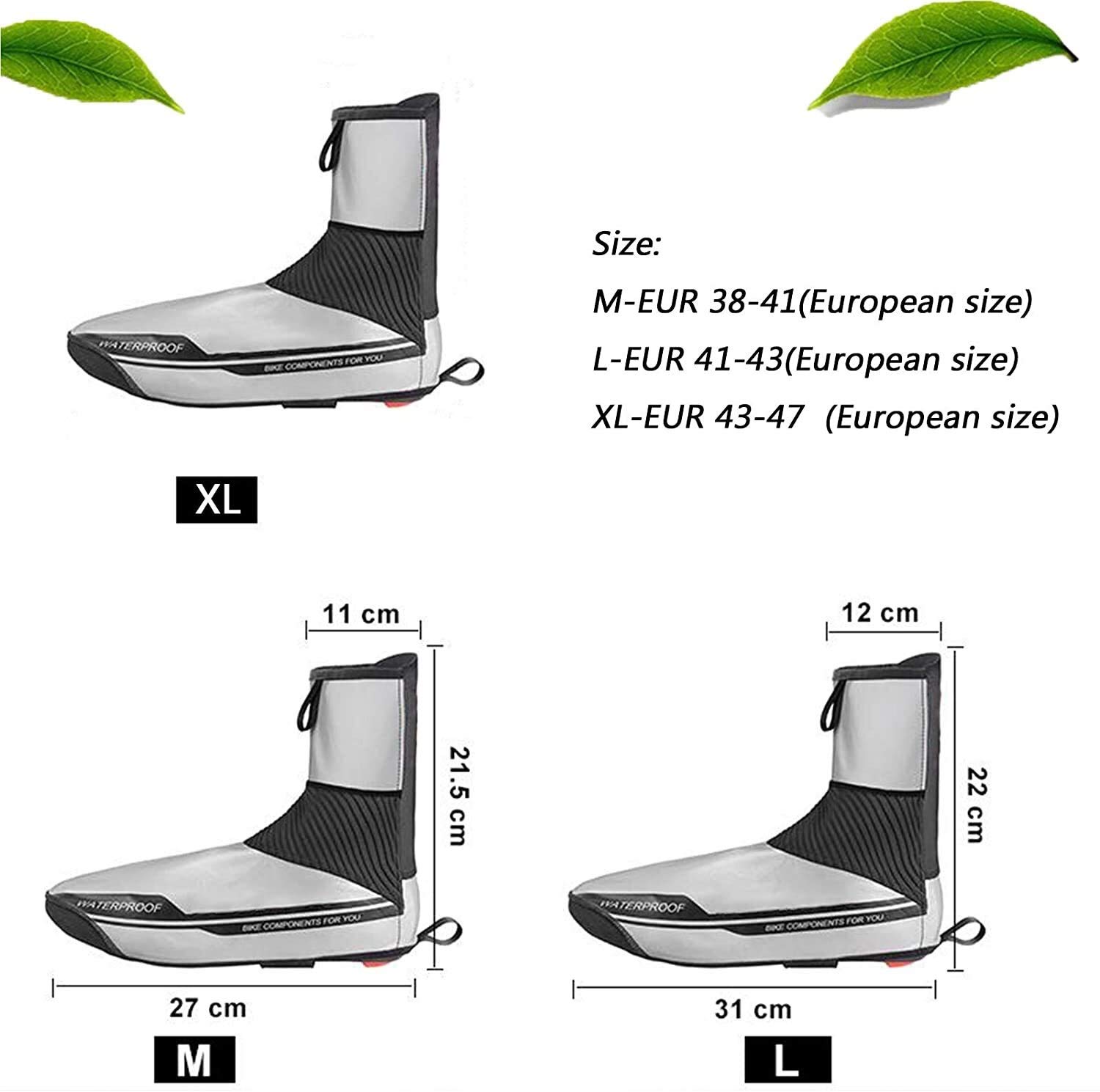 Pokrowce na buty rowerowe, wodoodporne, wiatroszczelne buty rowerowe do jazdy na rowerze, zimowe ciepłe pokrowce na buty do roweru szosowego, wiatroszczelne, MTB, do roweru górskiego, dla mężczyzn (kolor: srebrny, rozmiar: XL)