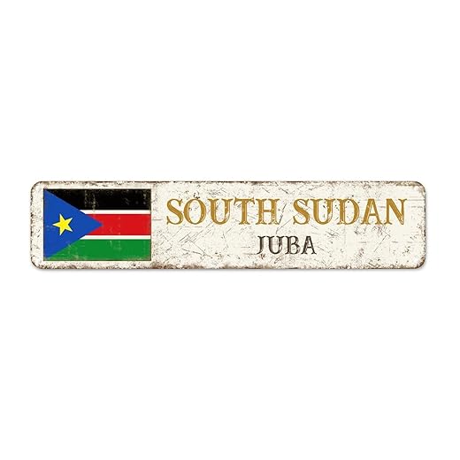 South Sudan Country Souvenir Aluminum Sign City Souvenir Juba Metal Sign National Flag South Sudan Retro Aluminum Metal Signs Quality Aluminum Sign for Living Room Kitchen Front Porch 18x4in