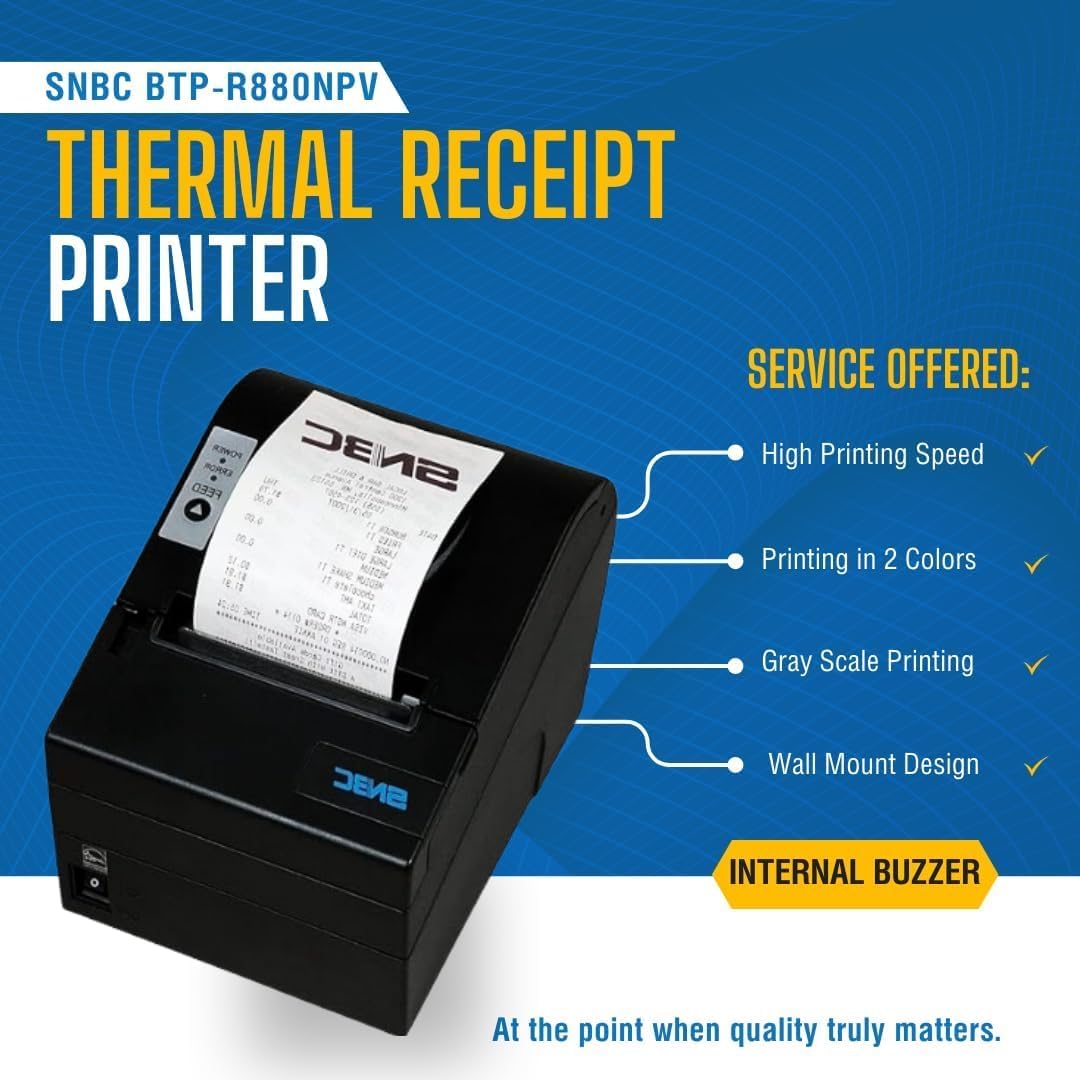 SNBC BTP-R880NPV Industrial-Grade POS Printer with Auto Cutter | High-Speed 80mm Thermal Receipt Printer for High-Volume Operations | Windows Driver and iOS/Android/Linux SDK (USB, Serial, Ethernet