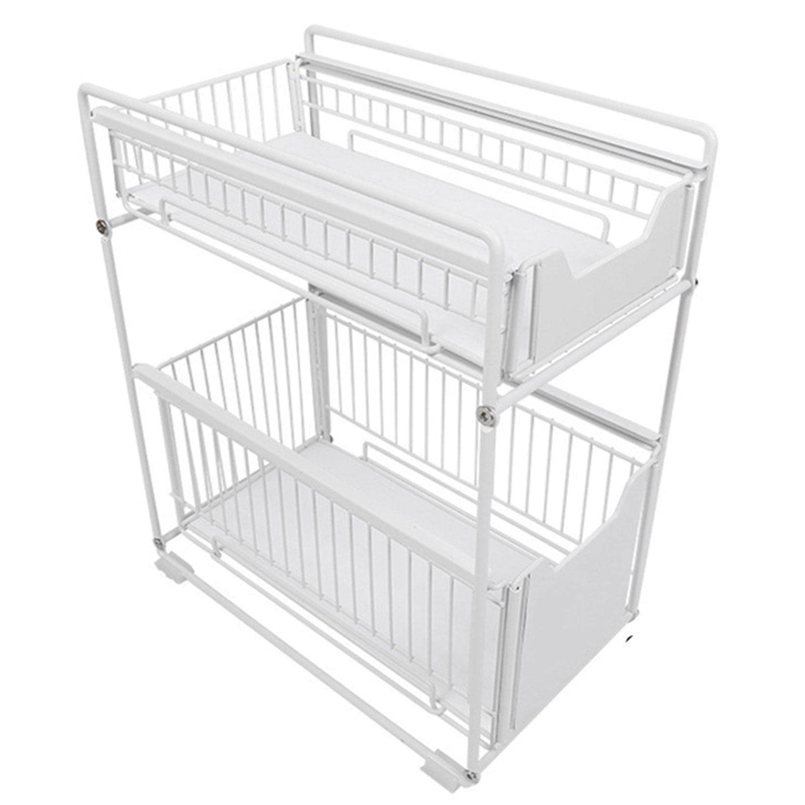Sliding Cabinet Basket, 2 Tier Sliding Storage Basket, Multipurpose Storage Baskets with Drawer, Spice Rack, Sliding Basket Under Sink, Shelf