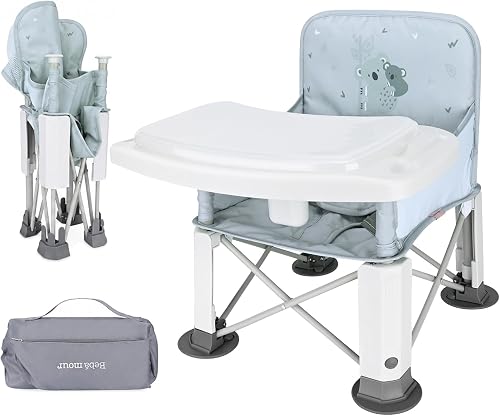 Bebamour Portable Baby High Chair, Foldable 3-in-1 Toddler Booster Seat with Removable Tray and Carry Bag, Floor Seat, Feeding Chair and Dining Booster for Babies 6-36 Months, Koala
