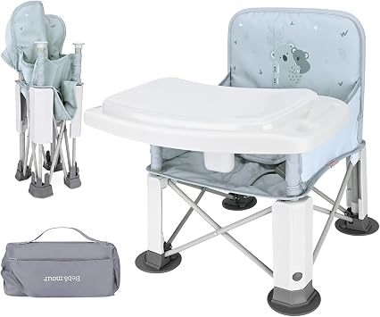 Bebamour Portable Baby High Chair, Foldable 3-in-1 Toddler Booster Seat with Removable Tray and Carry Bag, Floor Seat, Feeding Chair and Dining Booster for Babies 6-36 Months, Koala
