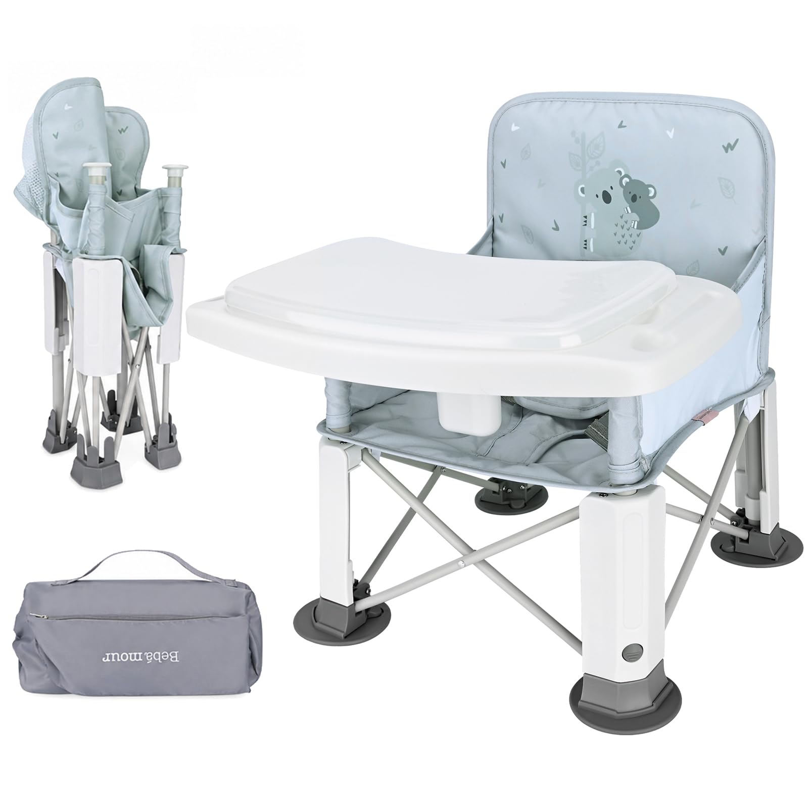 Bebamour Silla alta de exterior plegable Asiento para niño con bandeja extraíble Asiento para niño con bolsa, Koala