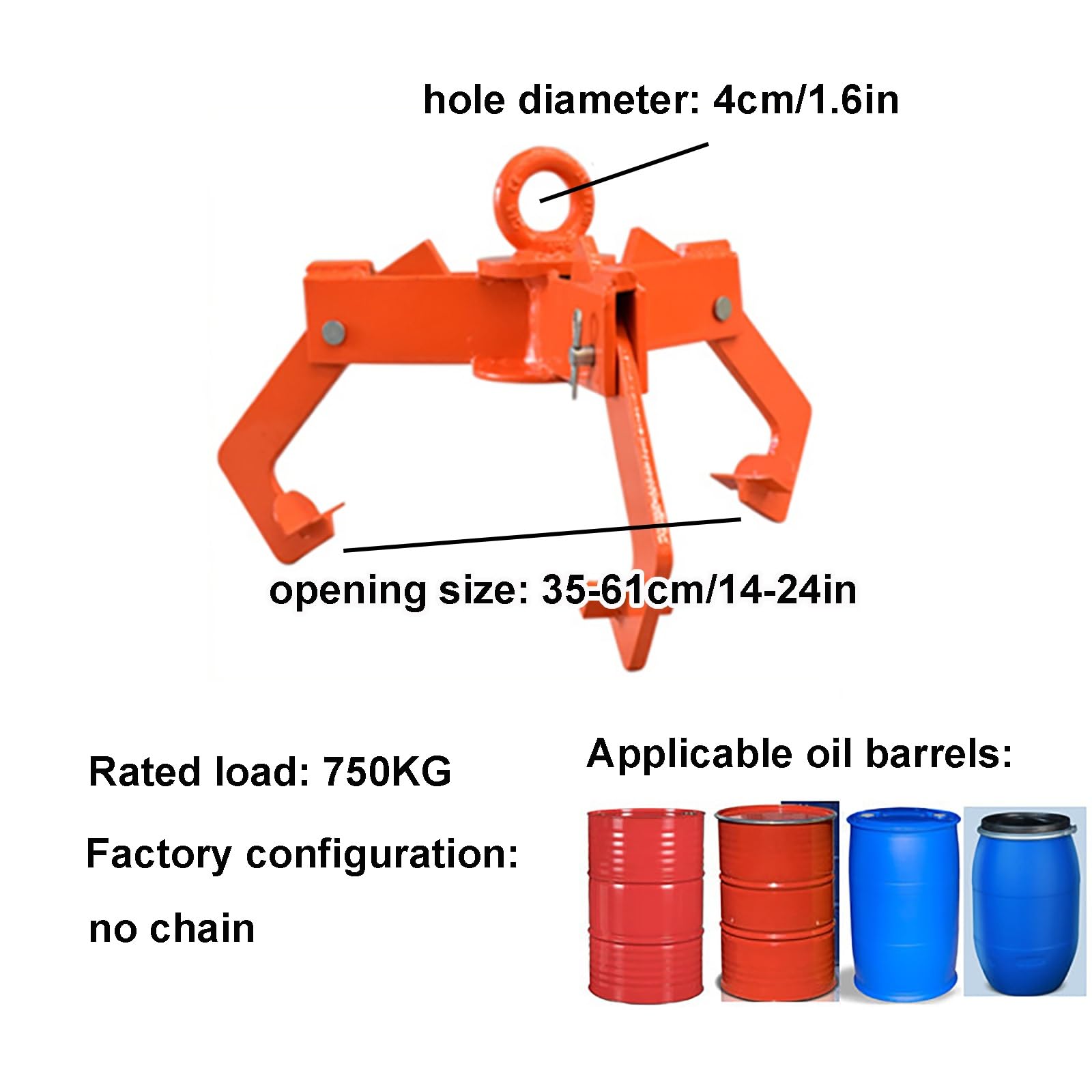 Stalowy podnośnik bębnowy, wytrzymały pionowy zacisk bębnowy do bębnów 55 galonów, nośność 725 kg, niezawodny sprzęt do przenoszenia beczek