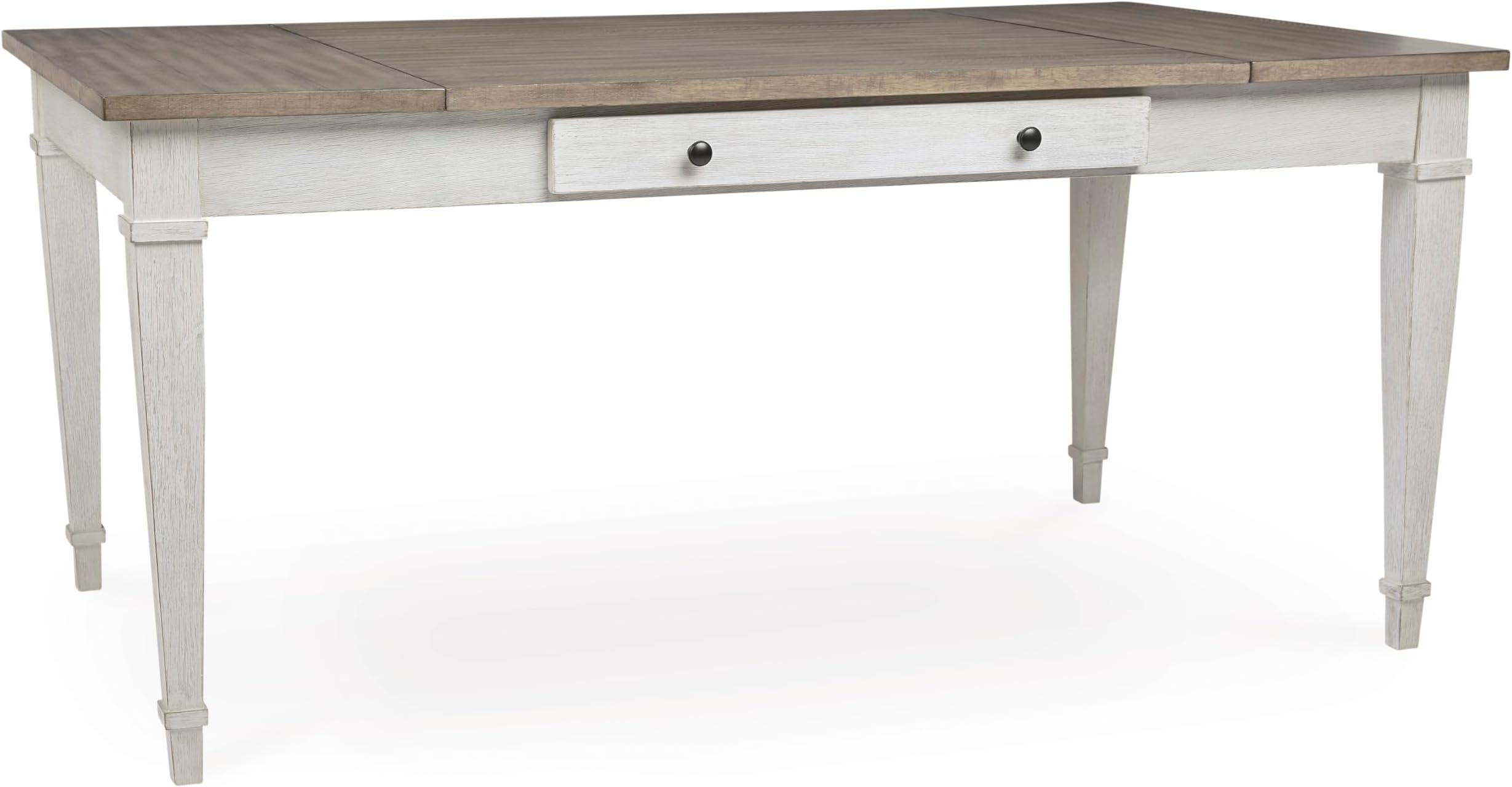 Skempton Farmhouse Rectangular Dining Room Table with Storage, White & Light Brown