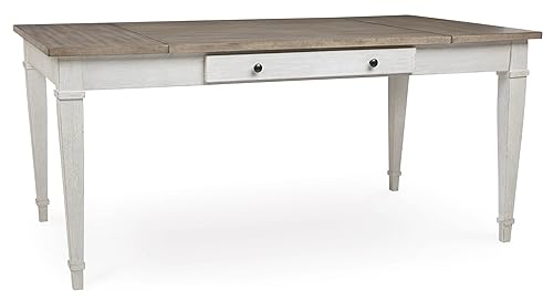 Skempton Farmhouse Rectangular Dining Room Table with Storage, White &