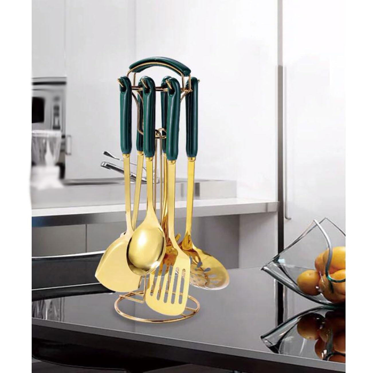 Kochutensilien aus Edelstahl, Kochlöffel, Spatel, Küchenkochgeschirr, Backgeschirr, Gadgets, Werkzeuge, 7-teiliges Set (Rosa, Einheitsgröße) (Rot, Einheitsgröße)
