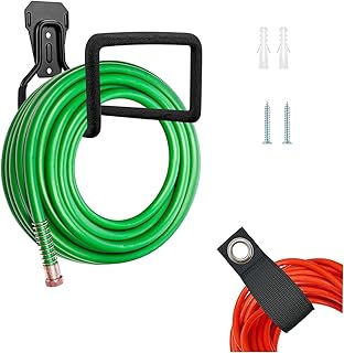 Dinghao Metal Garden Water Hose Holder – Heavy Duty Hose Hanger & Wrap-It Storage Straps for Outside & Inside, Tough Wall Mount Hose Hanger, Durable Hose Reel Holder for Water Hose, Extension Cords