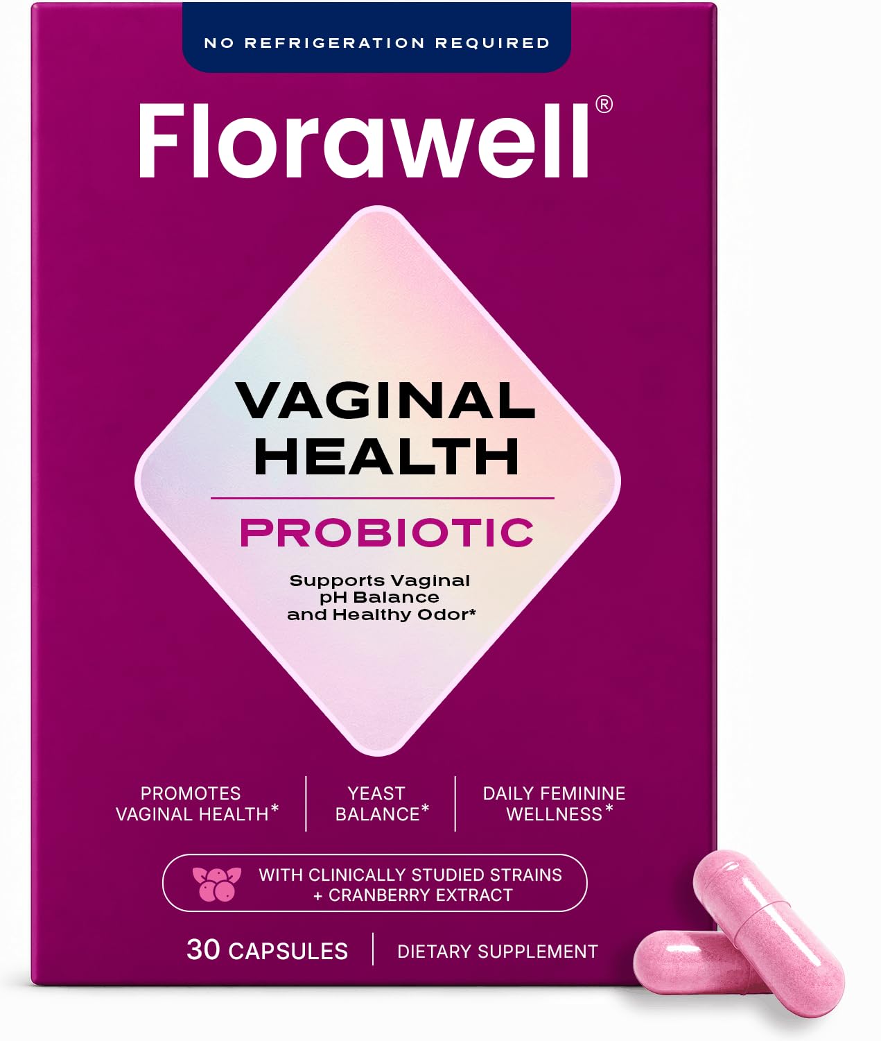 Florawell® Vaginal Probiotics for Women – pH Balance, Healthy Odor, UT & Intimate Health - Vaginal Health Supplement with Cranberry Extract - 30 Oral Capsules
