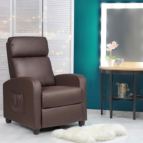 POWERSTONE Sillón reclinable de piel sintética con función de masaje, sillón reclinable individual, cine en casa con asiento más grueso, silla de