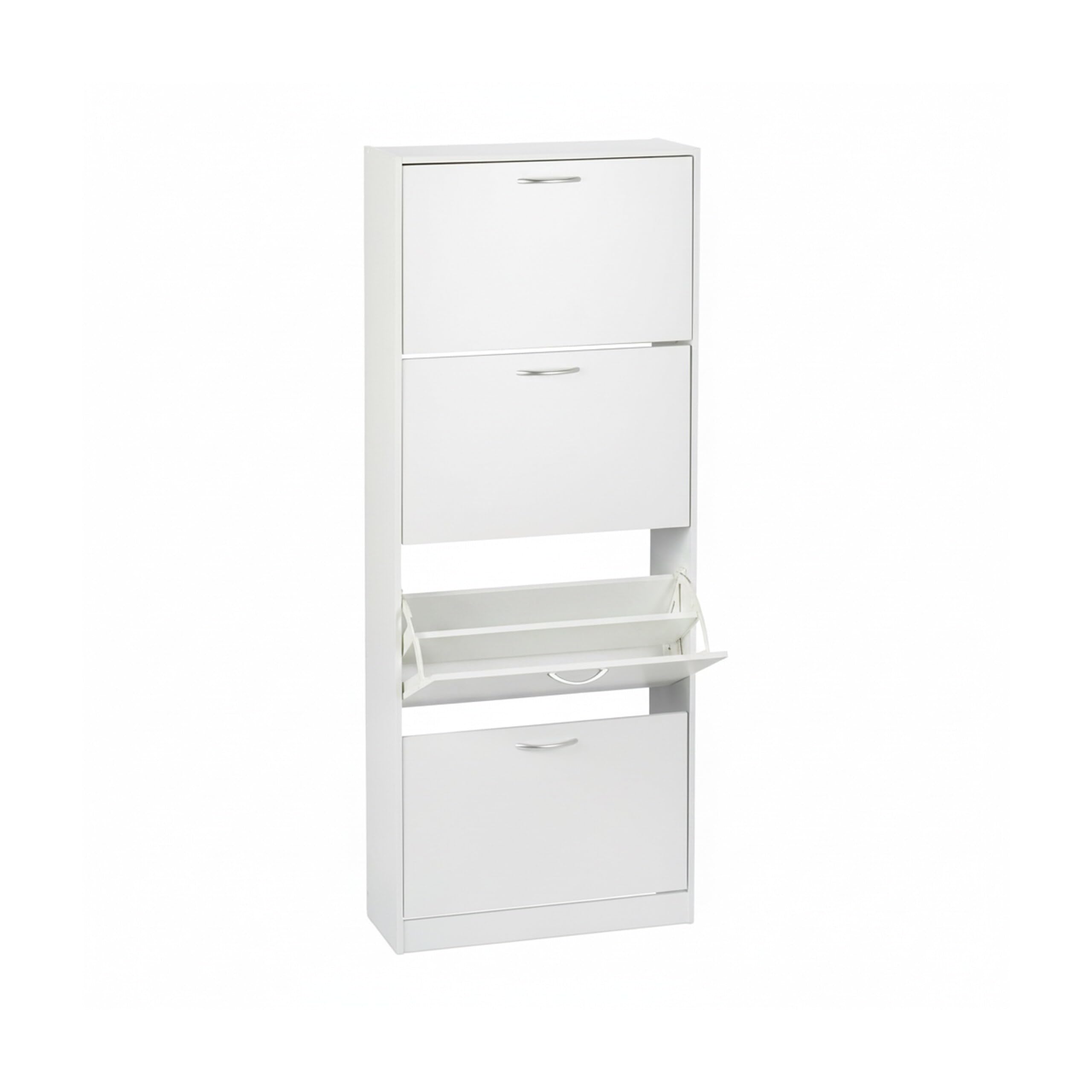 Relaxdays Zapatero, Mueble 24 Pares de Zapatos Ultrafino, 4 Compartimentos Basculantes, 152 x 60 x 24 cm, Blanco