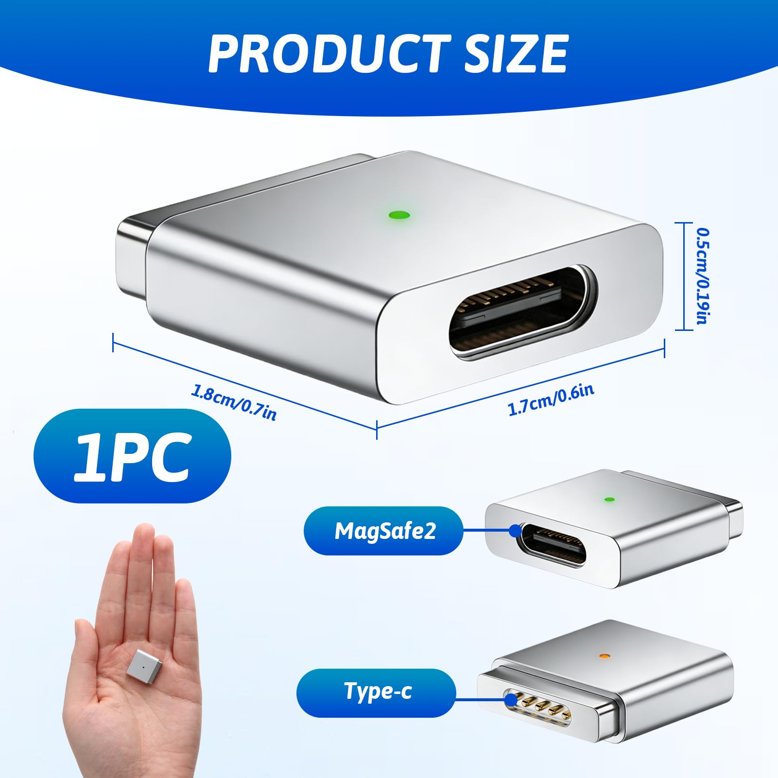 1 adattatore da USB C a magnetico per Magsafe 2,PD 100W T teste da tipo C a magnetico 2 Power Converter di ricarica, compatibile con MacBook 15inch A1398/MC976/MD506/ME665/ME293/ME294 2013-2015
