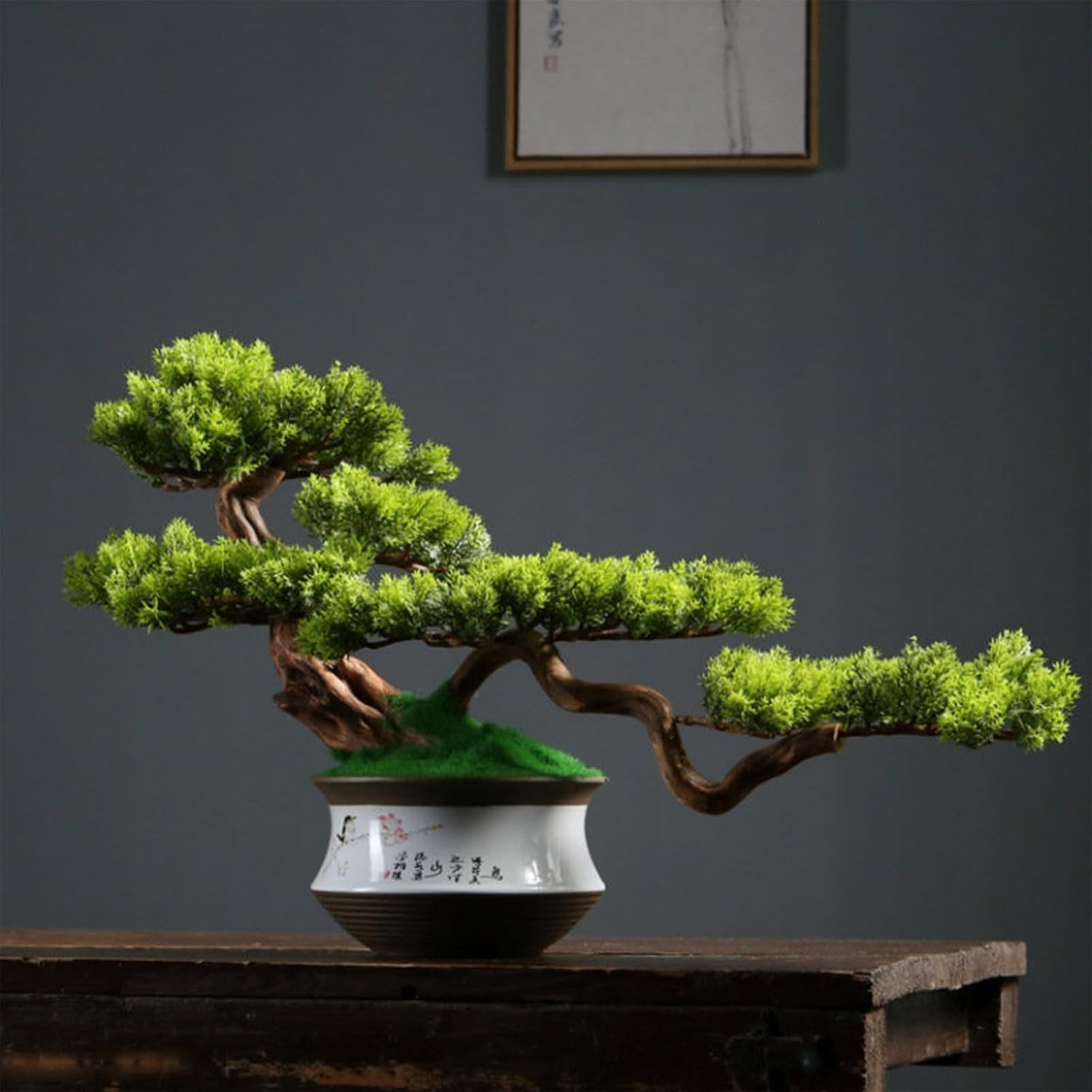 Grande Bonsai Artificiale con Radici in Vero Legno - Pianta Decorativa di Pino Finto per La Casa E Lufficio, Perfetta per Il Soggiorno E La Scrivania. E 23.6in(60cm)