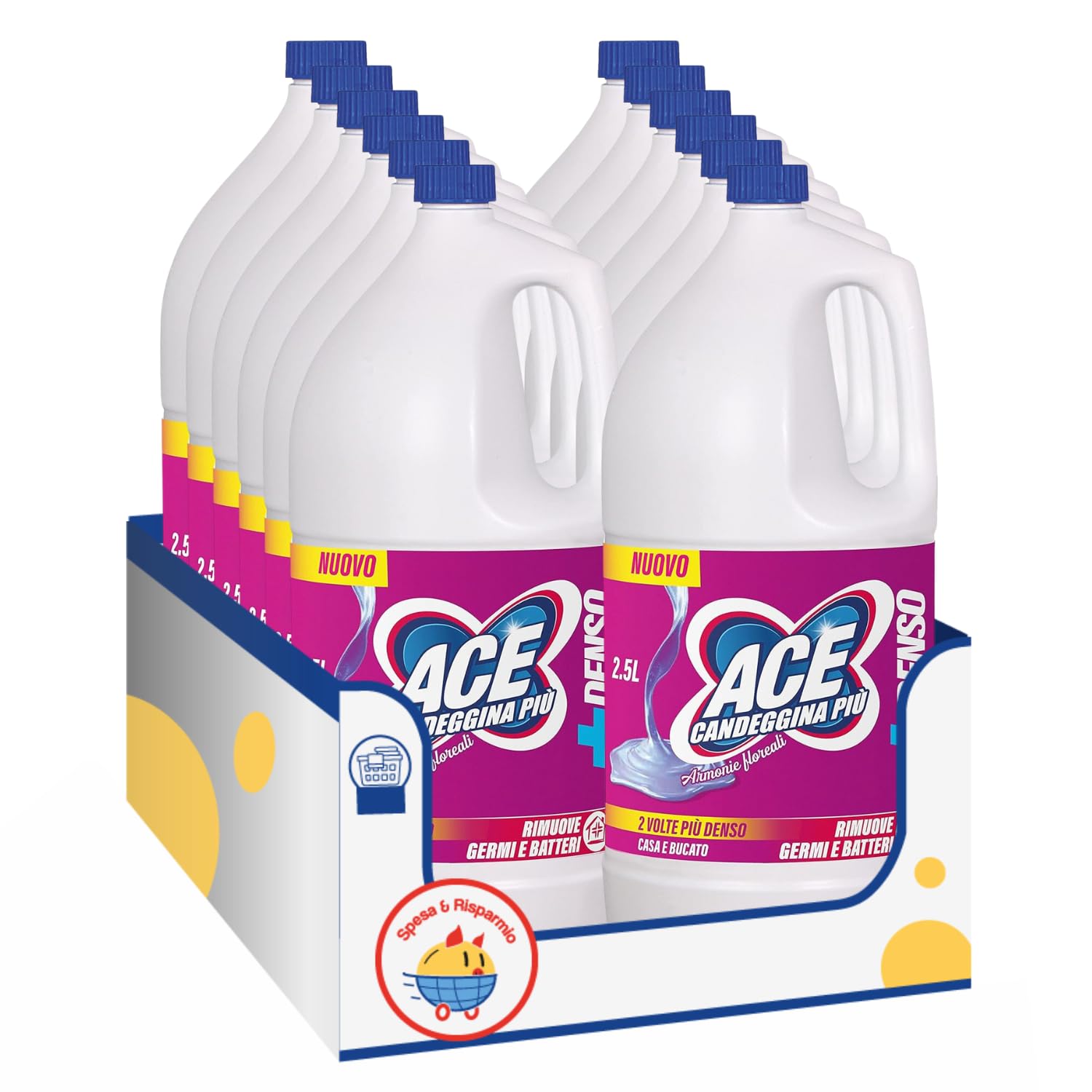 Candeggina Densa con Armonie Floreali 2,5L – Pulizia Multiuso Profonda kit con Spugna Brandizzata SPESA & RISPARMIO Inclusa – Variazioni 4/8/12 Pezzi (12)