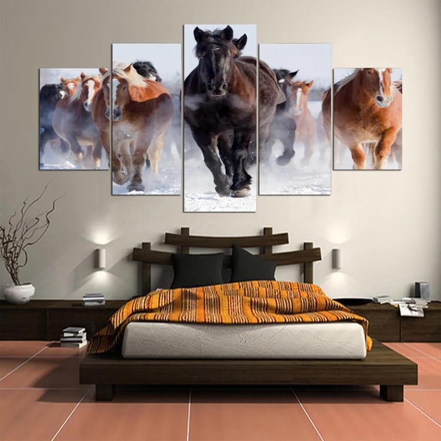 Cadre décoration murale avec cheval sauvage courant pour tableau de salon en toile