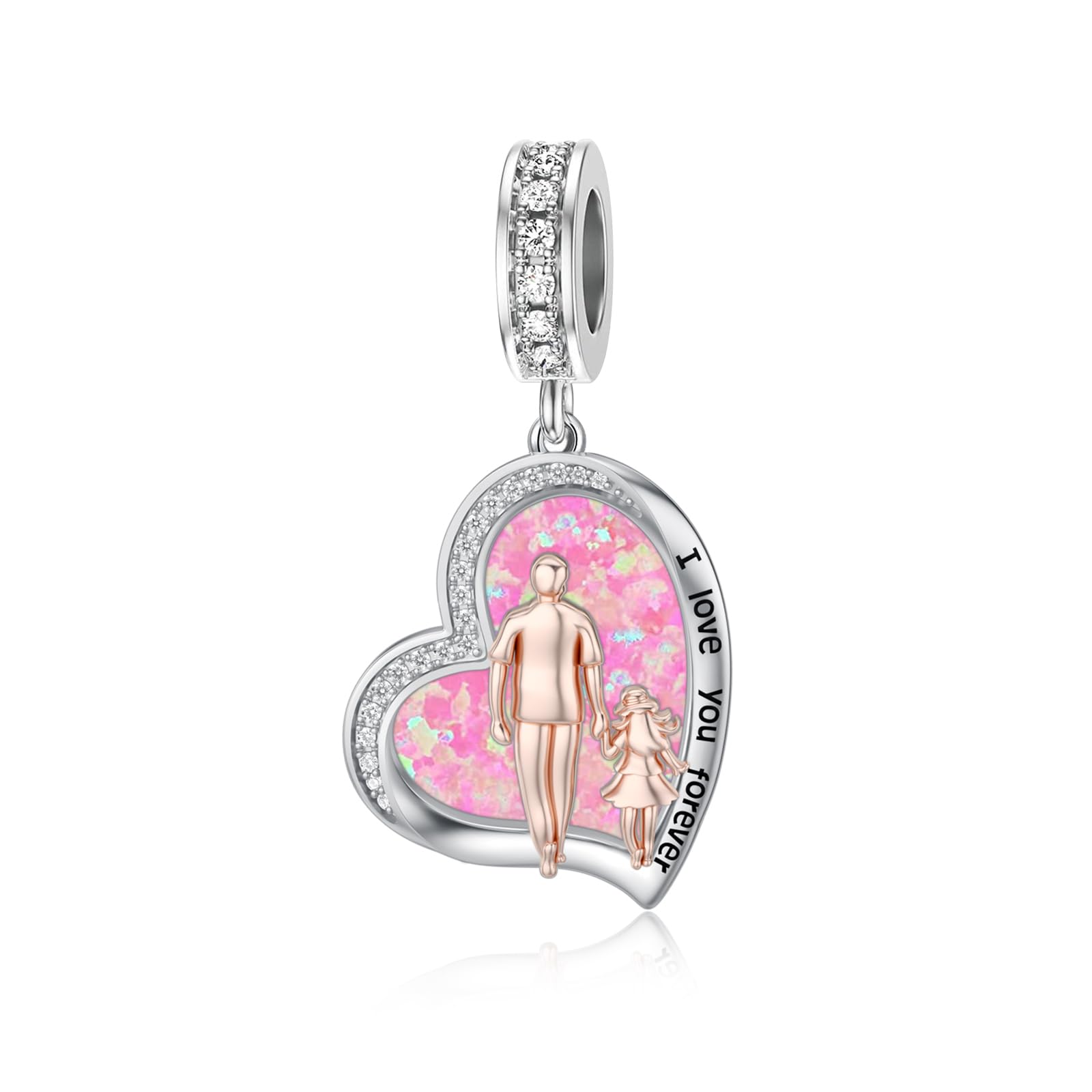 PROESS Father Mother Daughter Charm fit Charms Bracelet Sterling Silver Charms for Bracelets Birthday Valentines Day Gifts for Daughter Mother Lover