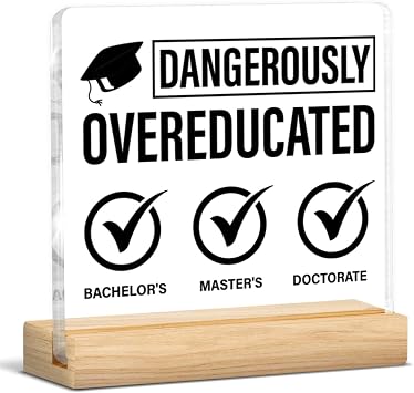 Phd Graduation Gifts, Doctorate Graduation Gifts Funny Dangerously Overeducated Clear Desk Decorative Sign Doctoral Degree Gifts