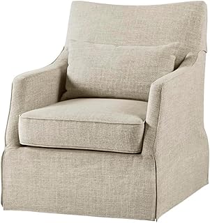 London Swivel Chair - Solid Wood & Plywood, Skirted Metal Base Accent Armchair, Lumbar Pillow -Modern Classic Family Room Sofa Furniture Bedroom Lounge, 28"X31.5"X35.25", Beige Multi