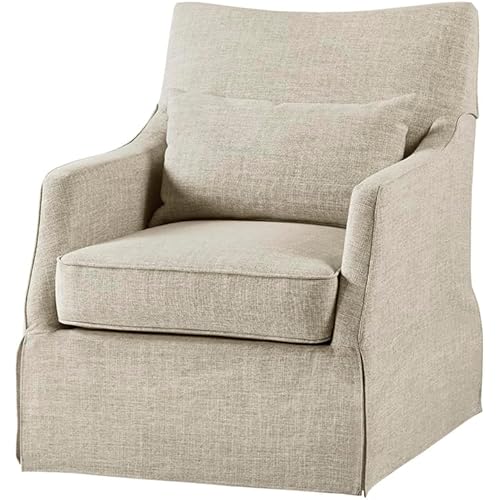 Martha Stewart London Swivel Chair - Solid Wood & Plywood, Skirted Metal Base Accent Armchair, Lumbar Pillow -Modern Classic Family Room Sofa Furniture Bedroom Lounge, 28"X31.5"X35.25", Beige Multi