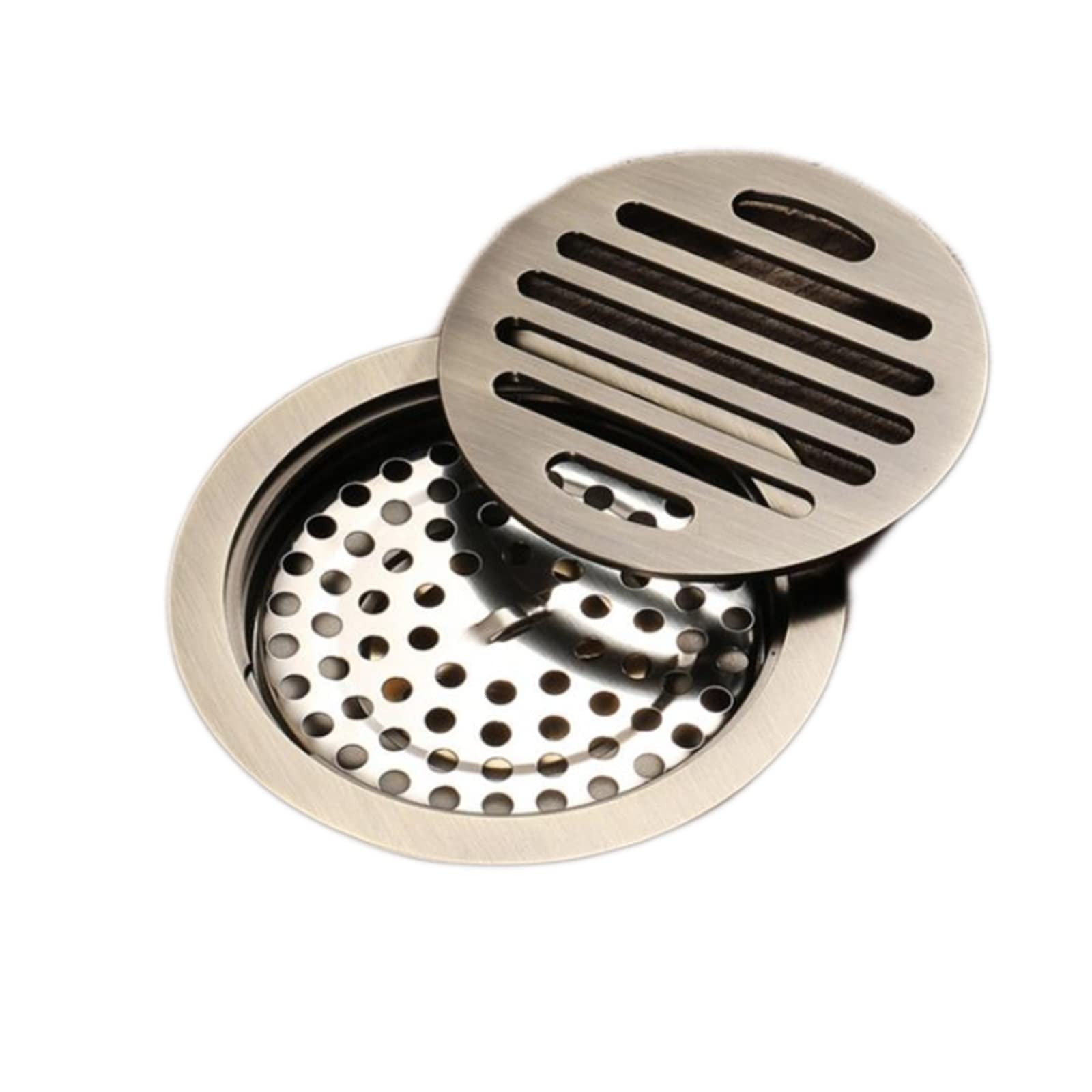 BKHsgDXJ Shower drain filter cover, Bronze Round Mesh Shower Drain Brass Bathroom Double Filter 10 X 10cm/4 4in