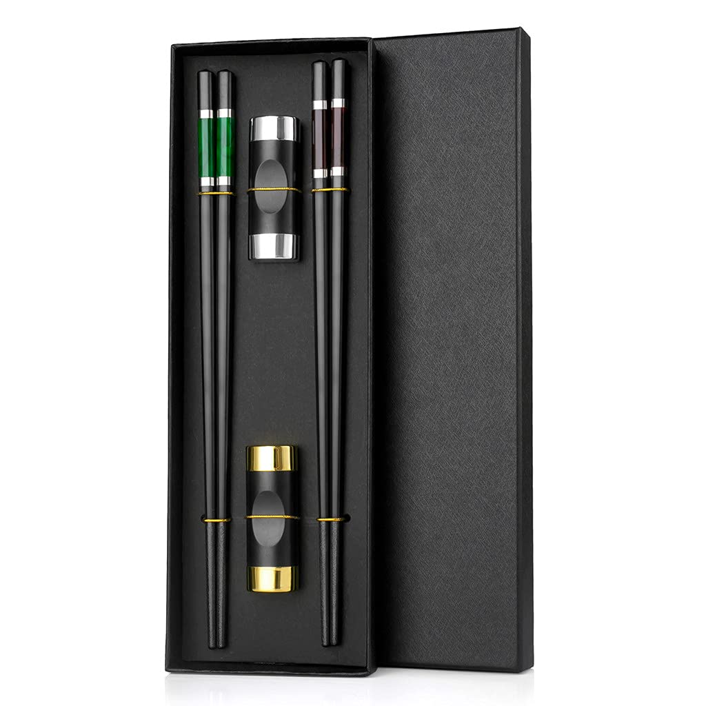 Set Di 2 Paia Di Bacchette Giapponesi In Fibra Di Vetro - Antiscivolo, Resistente Al Calore Fino A 180°C, Senza BPA, In Elegante Confezione Regalo - Lunghezza 24,3 Cm