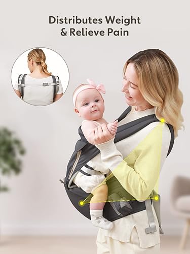 Miniatura 4 de Portabebés con asiento de cadera, portabebés de recién nacido a niño, portabebés para niños pequeños de 7 a 66 libras, portabebés para todas las