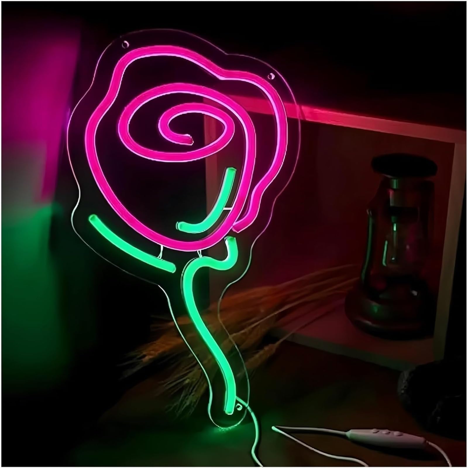 Zynther Neon lamp for neon Lamp Rose Flower for Sign for Powered Dimmable 22.5cm×36.5cm