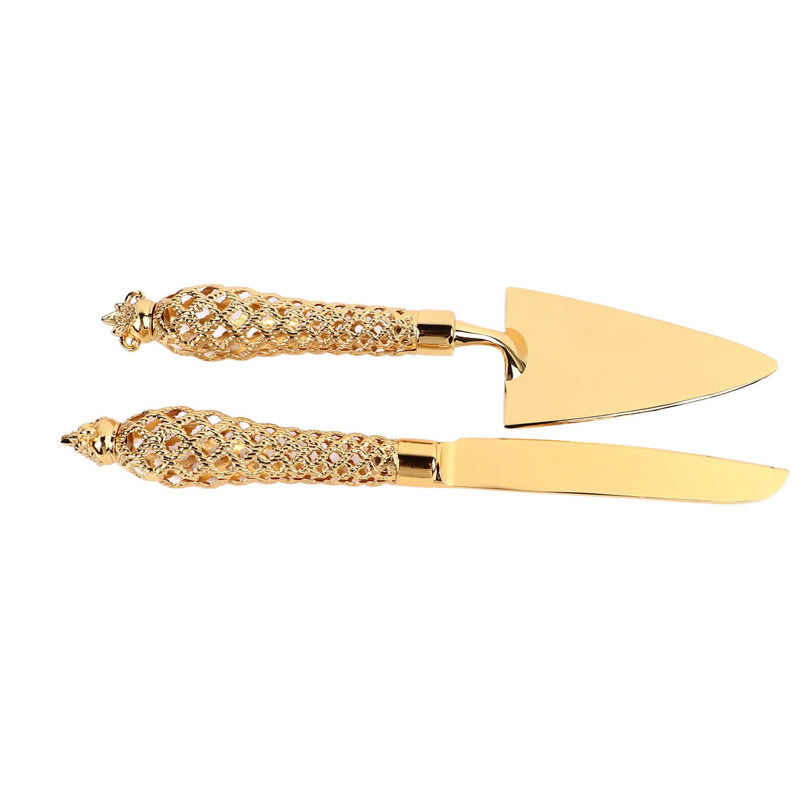Wifehelper Gold Cake Knife and Server Set, Vintage Engraved Cutter for Wedding, Birthday, Thanksgiving, and Christmas, Zinc Alloy, 2pcs