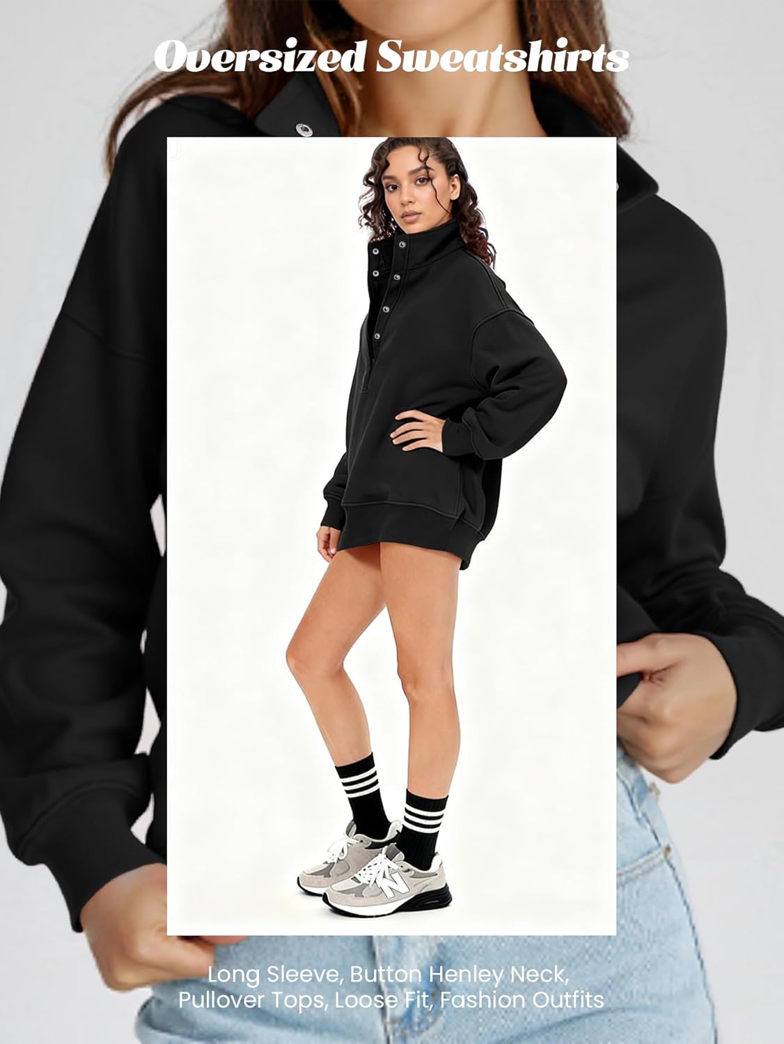 Women’s Sweatshirt Oversized Loose Casual Long Sleeve Button Henley Neck Pullover Tops Fashion Outfits - Image 2
