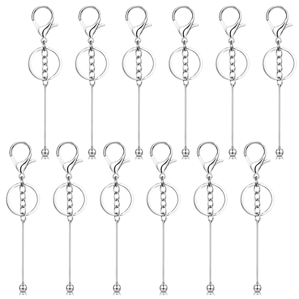 12Pcs Silver DIY Beaded Keychain Making Kit, for Crafts Handmade Bag Charms