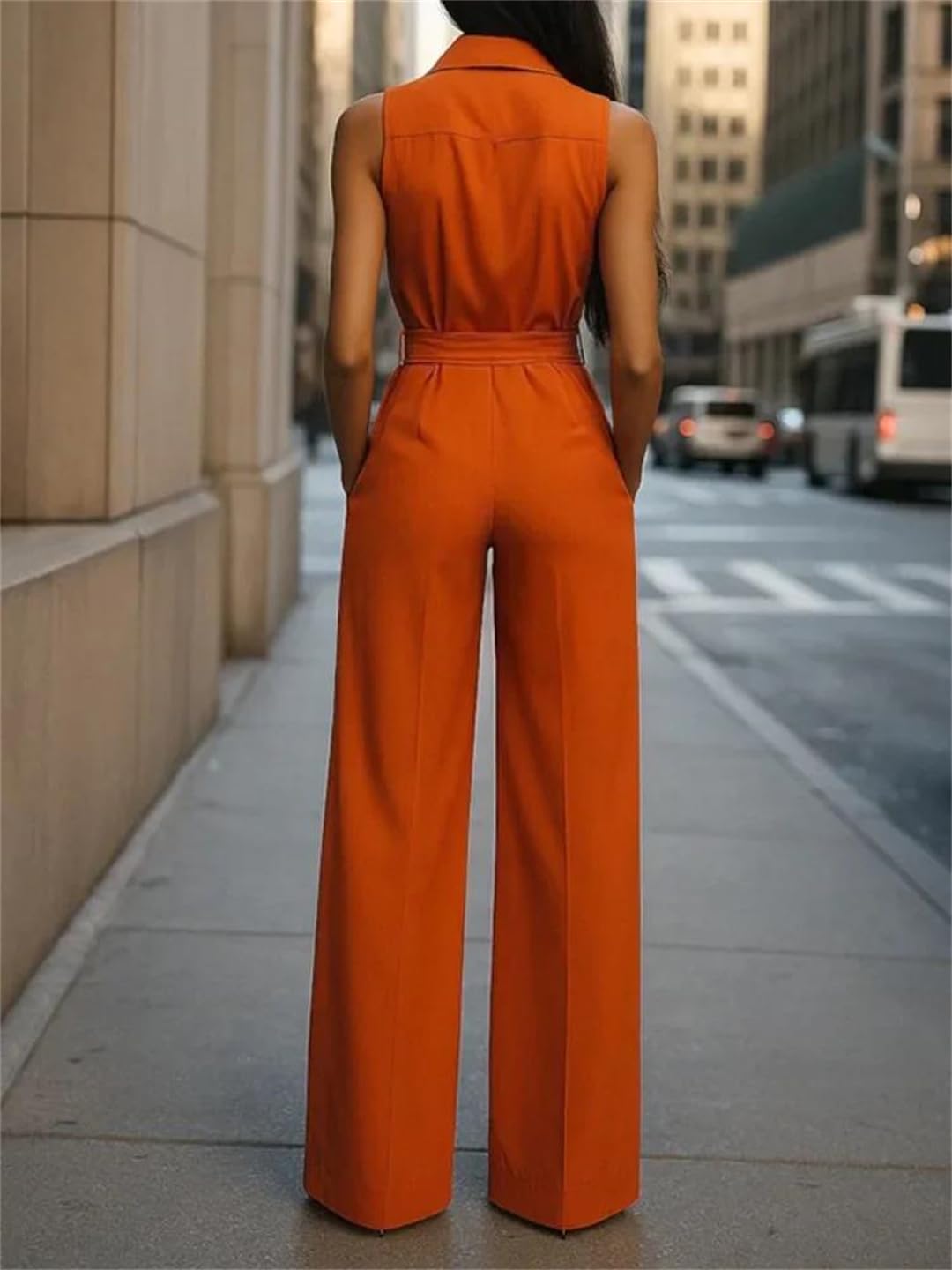 Yeuyyben Enterizo sin mangas de pierna recta para mujer, cintura alta, botones, casual, elegante, para oficina, fiesta