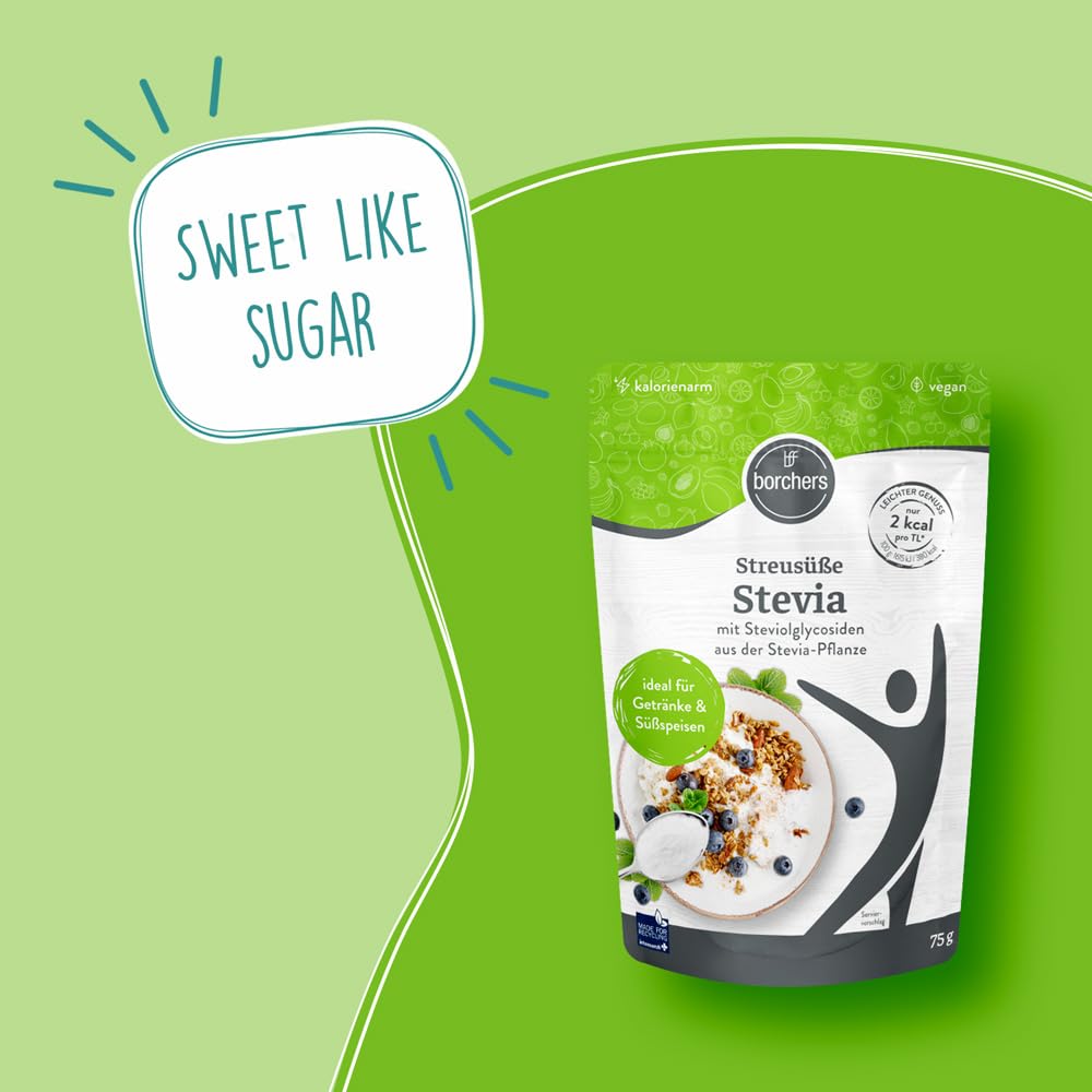2 x borchers Stevia Streusüße | Alternative zu Zucker | Kalorienarm | Rebaudiosid A 75 g
