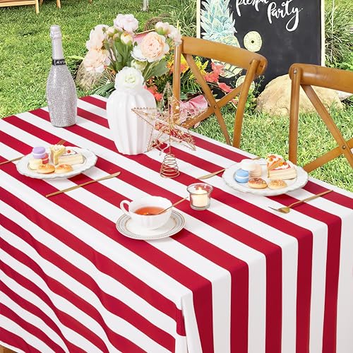 SoarDream Red and White Striped Rectangle Tablecloth: 57×120 Inch Table Cover - Summer Picnic Outdoor Themed Party Kitchen Table Decoration