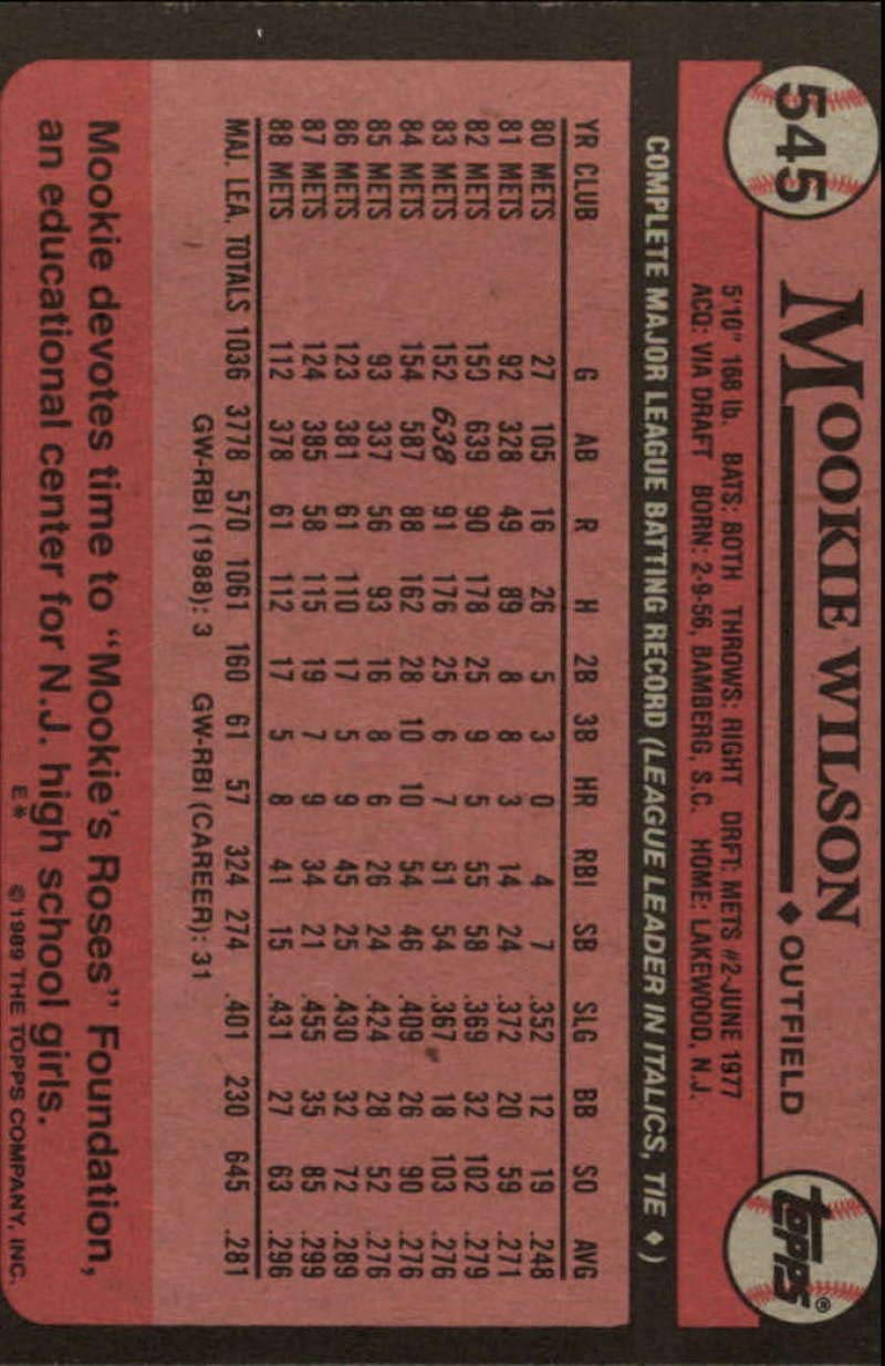 Amazon.com: 1989 Topps Baseball #545 Mookie Wilson New York Mets
