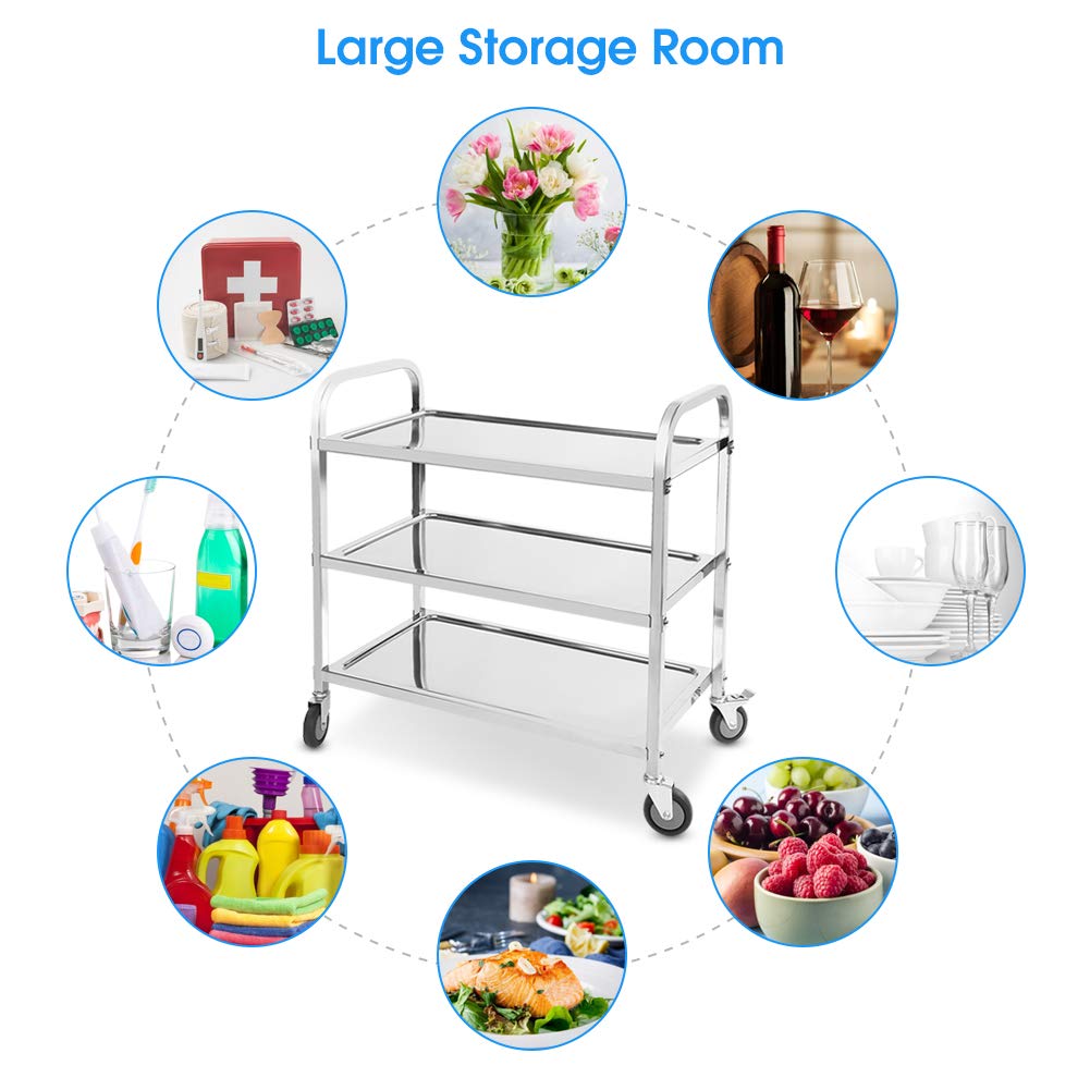 Buy 3 Tier Trolley Metal Rolling Cart Kitchen Serving Trolley on Wheels