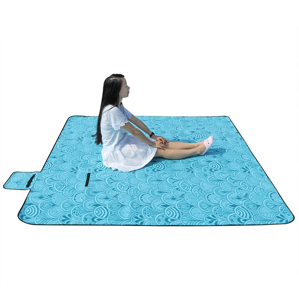 200 x 200cm XXL Picknickdecke Fleece Wasserdicht Campingdecke Stranddecke Wärmeisoliert mit Tragegriff für Picknicks, Camping - Blau