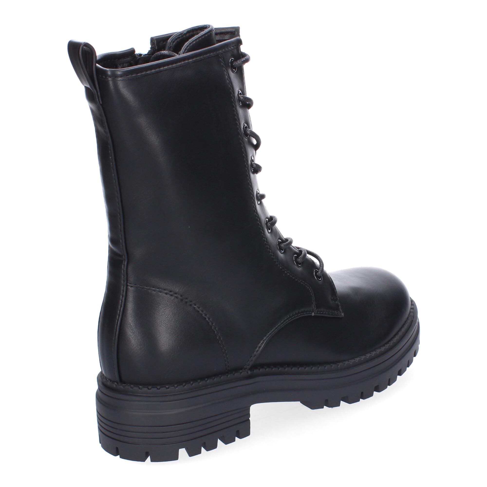 Botas Mujer Militar Cordones Suela Dentada Cremallera Lateral